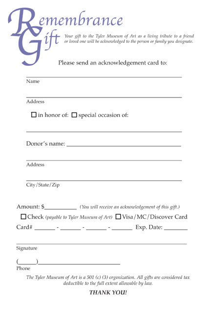 Remembrance Gift form