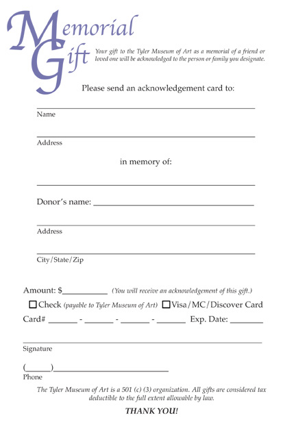 Memorial Gift form